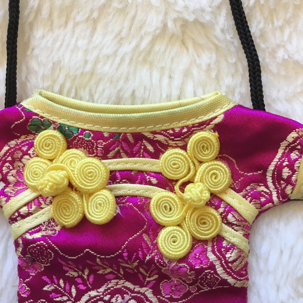 Chinese Qipao Dress Fuchsia /Gold Brocade Crossbody Mini Bag - Picture 10 of 14